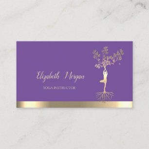 Goldbaum Frauen Silhouette Violett Yoga-Lehrerin Visitenkarte