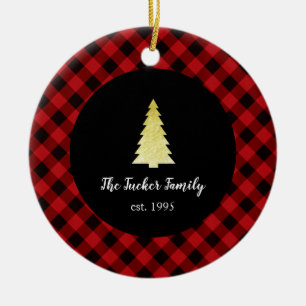 Goldbaum-frohe Weihnacht-Büffel kariert Keramik Ornament