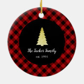 Goldbaum-frohe Weihnacht-Büffel kariert Keramik Ornament (Hinten)