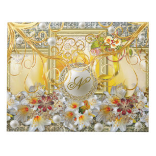 Goldbaum-Silberperlen aus Weißer Lilie Damask Abst Notizblock