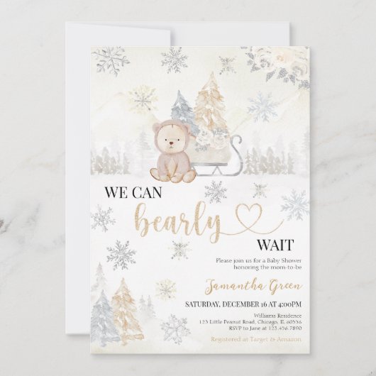 Goldbear-Baby-Dusche Einladung (Vorderseite)