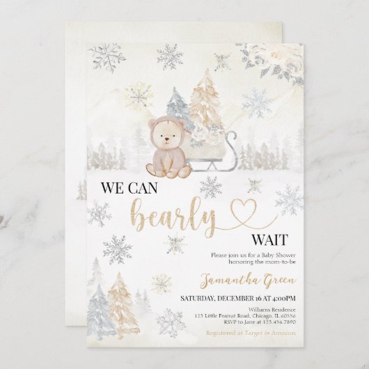 Goldbear-Baby-Dusche Einladung (Vorne/Hinten)