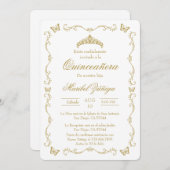 Goldbeige mit Kranz Quinceanera Einladung (Vorne/Hinten)