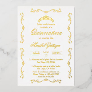 Goldbeige mit Kranz Quinceanera Einladung