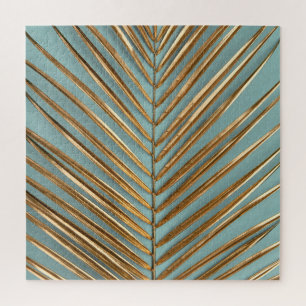 Goldbemaltes tropisches Palmwedelmuster Puzzle