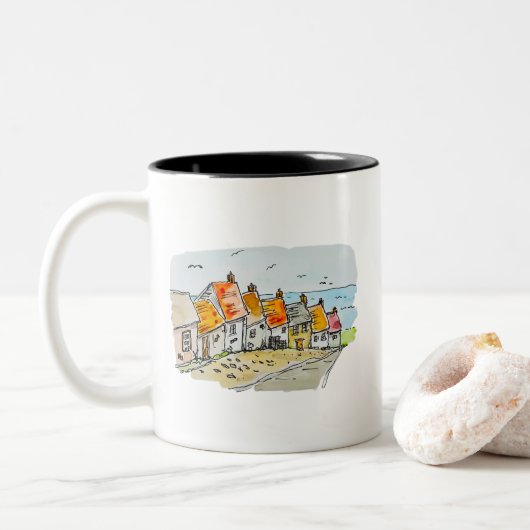 Goldberge, Shaftesbury Wasserfarbe Zweifarbige Tasse (Mit Donut)