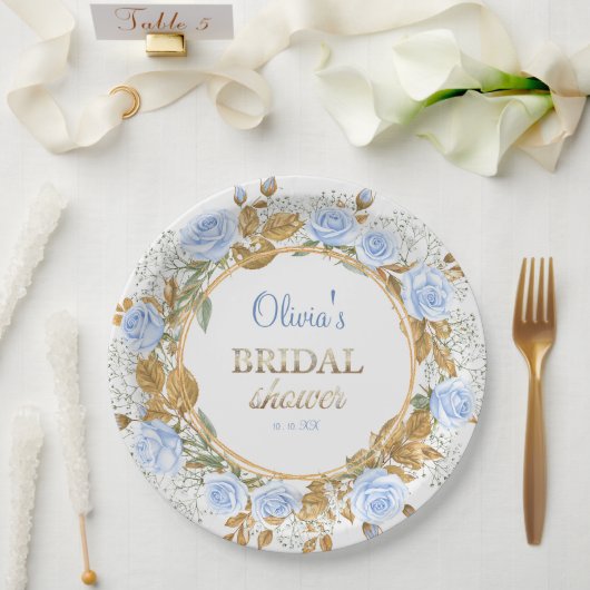 Goldberührte Blaue Rosen Braut- Pappteller (Hochzeit)