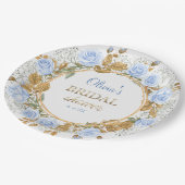 Goldberührte Blaue Rosen Braut- Pappteller (Schrägansicht)