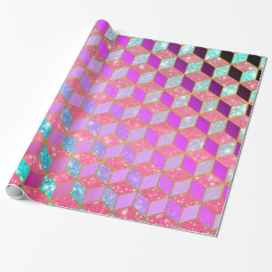Goldbeschichteter, diamantförmiger Hexagon in Past Geschenkpapier