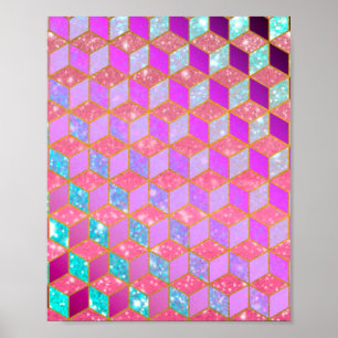 Goldbeschichteter, diamantförmiger Hexagon in Past Poster
