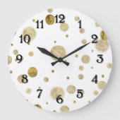 Goldbezaubernde Bokeh Confetti-Punkte Große Wanduhr (Vorderseite)