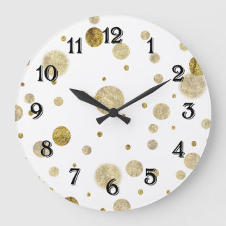Goldbezaubernde Bokeh Confetti-Punkte Große Wanduhr