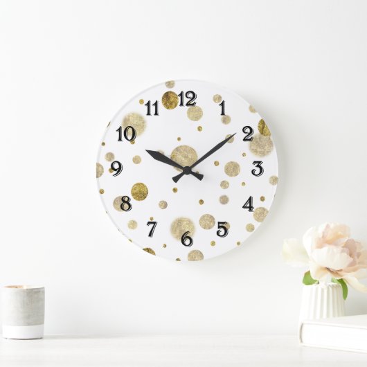 Goldbezaubernde Bokeh Confetti-Punkte Große Wanduhr (Zuhause)