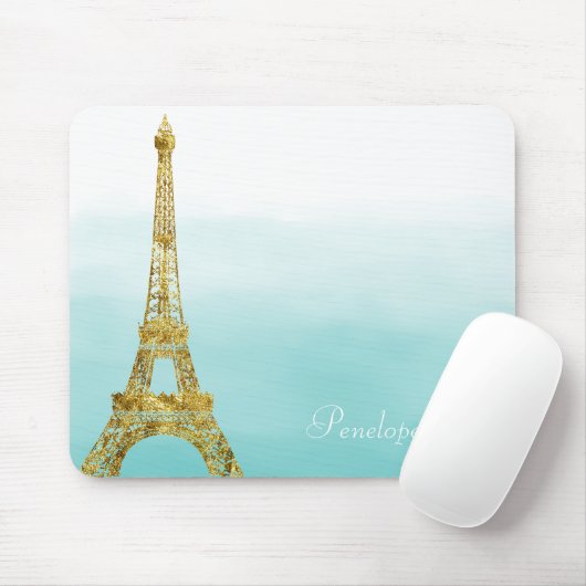 Goldbezauberndes Eiffelturm-Aqua Ombre Aquarell Mousepad (Mit Mouse)