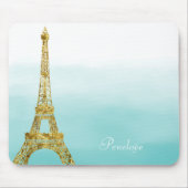 Goldbezauberndes Eiffelturm-Aqua Ombre Aquarell Mousepad (Vorne)