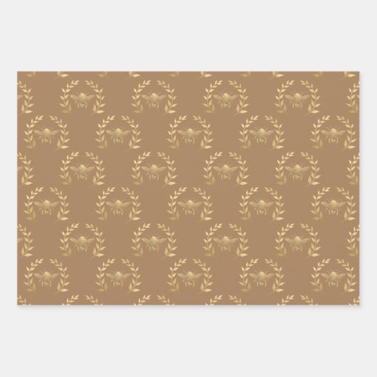 Goldbiene auf hellbraun geschenkpapier set (Vorderseite)