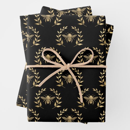 Goldbiene auf schwarz geschenkpapier set (Beispiel)