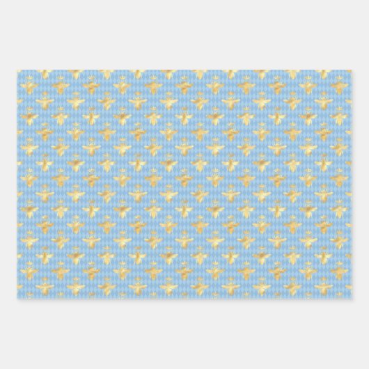 Goldbienen auf Blau und Gold Geschenkpapier Set (Vorderseite 2)