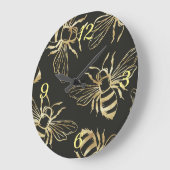 Goldbienen auf schwarzem Hintergrund. Große Wanduhr (Winkel)