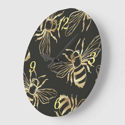 Goldbienen auf schwarzem Hintergrund. Große Wanduhr (Winkel)