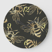 Goldbienen auf schwarzem Hintergrund. Große Wanduhr (Vorderseite)