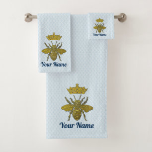 Goldbienen-Krone Ihr Text und Farbe Badhandtuch Set