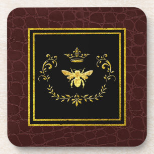 Goldbienen-Kronen-Leder-Muster Getränkeuntersetzer