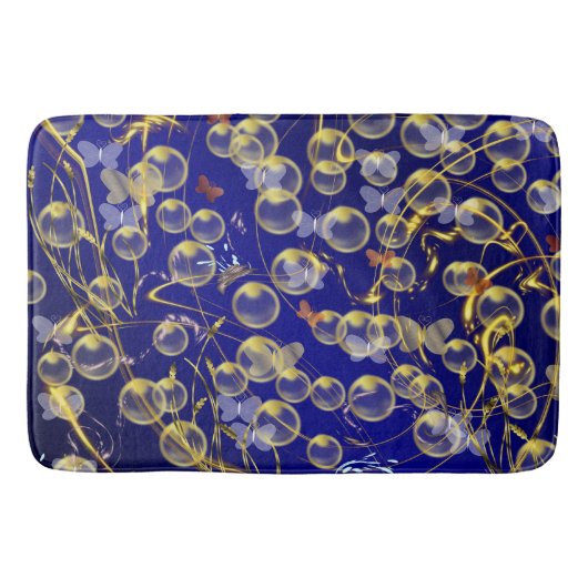 Goldblasen auf Dunkel Blauem Untergrund Badematte (Vorderseite)