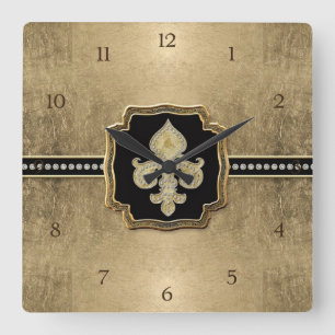 Goldblatt-Look Fleur de Lis Faux Vintage Schmuck Quadratische Wanduhr