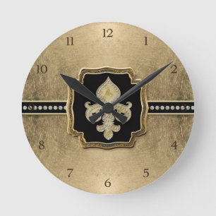 Goldblatt-Look Fleur de Lis Faux Vintage Schmuck Runde Wanduhr