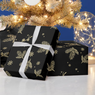 Goldblatt- und Schneekristall-Weihnachtsmuster Geschenkpapier