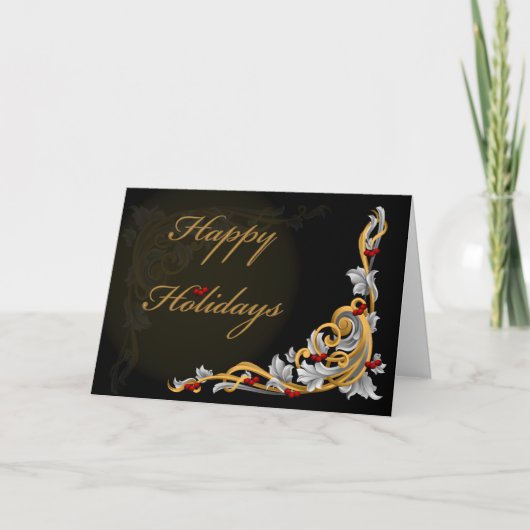 GoldblätterholzbeerenWeihnachtskarten für Unterneh Feiertagskarte (Vorderseite)