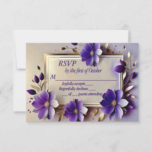Goldblättrige Blumen Hochzeit RSVP-Karte RSVP Karte (Vorderseite)