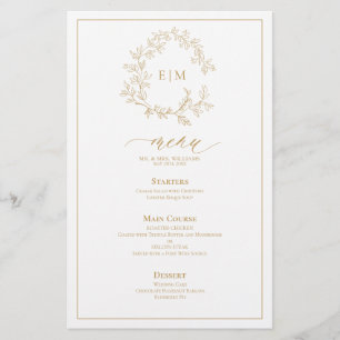 Goldblättriges Wappen Monogram Wedding Menu
