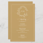 Goldblättriges Wappen Monogram Wedding Menu (Vorne/Hinten)