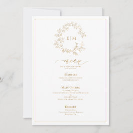 Goldblättriges Wappen Monogram Wedding Menu Einladung