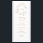 Goldblättriges Wappen Monogram Wedding Menu Menükarte<br><div class="desc">Erschaffen Sie den perfekten Empfang! Wir lieben dieses trendige, moderne goldene 4"x 9" Hochzeitsmenü! Es ist einfach, elegant und so hübsch, mit einem handgezeichneten, grünen Kranz umgeben von einem modernen Hochzeitsmonogramm. Es ist in eleganter Typografie personalisiert und mit handgeschriebener Kalligrafie akzentuiert. Schließlich ist es in einem zarten Rahmen bestickt. Suite...</div>