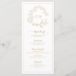 Goldblättriges Wappen Monogram Wedding Menu Menükarte