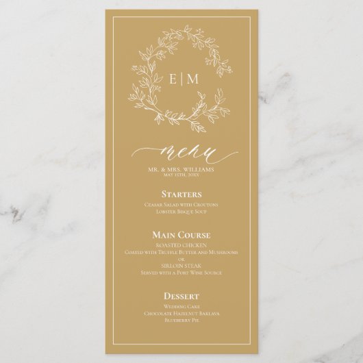 Goldblättriges Wappen Monogram Wedding Menu Menükarte (Vorderseite)