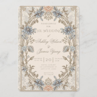 Goldblaue florale botanische Hochzeitseinladung Einladung