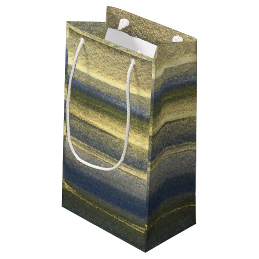 Goldblaue Linien - Maßgeschneiderter Geschenkbeute Kleine Geschenktüte (Rückseite Schrägansicht)