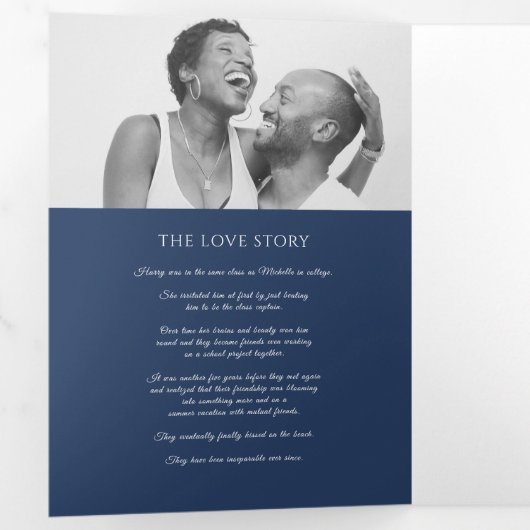 Goldblaue Mono-Kranz-Heirat Dreifach-gefaltete Programmkarte (Innen Erste Seite)