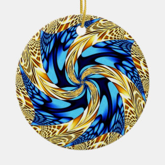 Goldblaue Strudel-Weihnachtsverzierung Keramikornament
