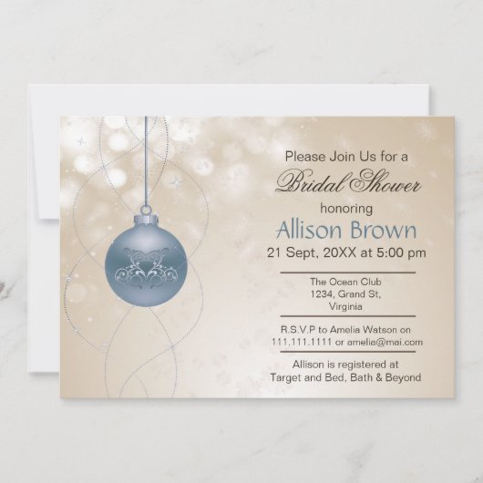 goldblaue Ziergegenstände Schneeflocken Winter Bra Einladung (Vorderseite)