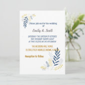 Goldblaue Zweige Hochzeitseinladungen Einladung (Stehend Vorderseite)