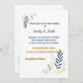 Goldblaue Zweige Hochzeitseinladungen Einladung (Vorne/Hinten)