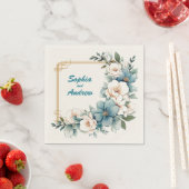 Goldblauer Blumen 2: Personalisierte Hochzeitsprie Serviette (Beispiel)