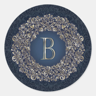 Goldblauer Buchstabe B Extravaganter Damaselmonogr Runder Aufkleber