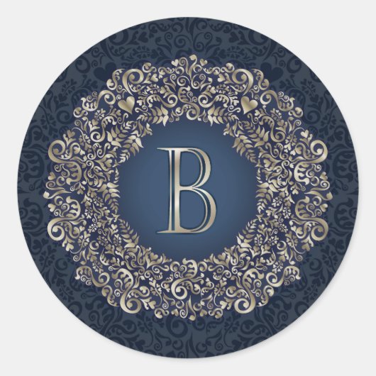 Goldblauer Buchstabe B Extravaganter Damaselmonogr Runder Aufkleber (Vorderseite)