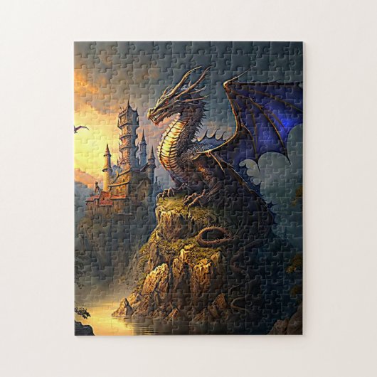 Goldblauer Drache bei Sonnenuntergang Puzzle (Vertikal)